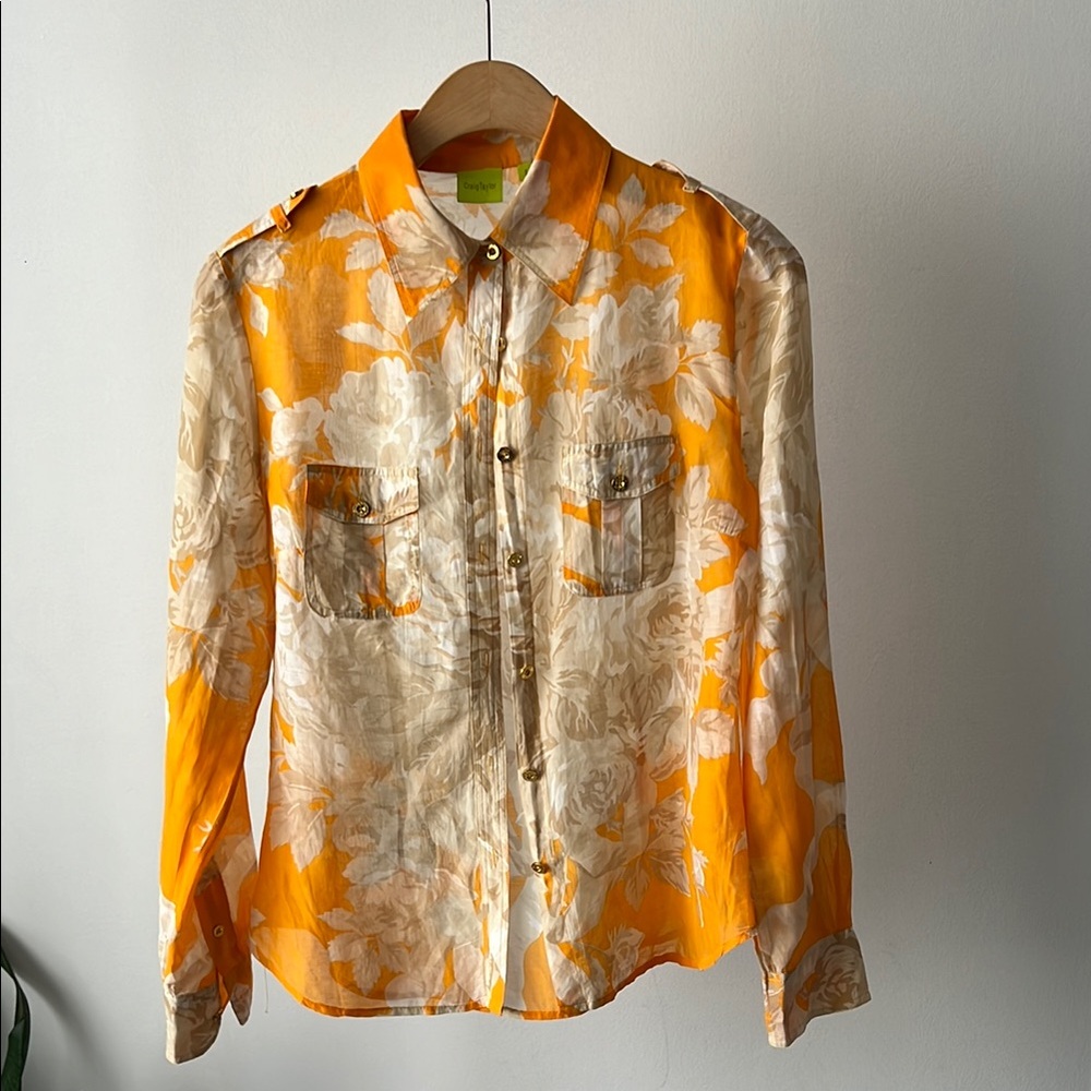 Craig Taylor Floral Orange and Cream cargo button down shirt S